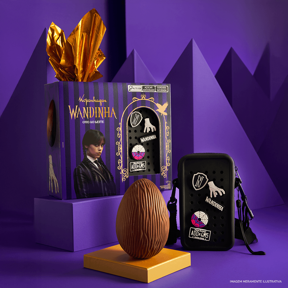 Ovo de Páscoa Wandinha com Bolsa e Pins 120G